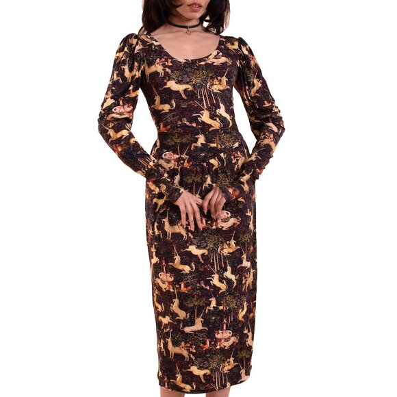 NWT Samantha Pleet Regal Midi in Midnight Tapestry Print Jersey Dress L - Picture 9 of 13